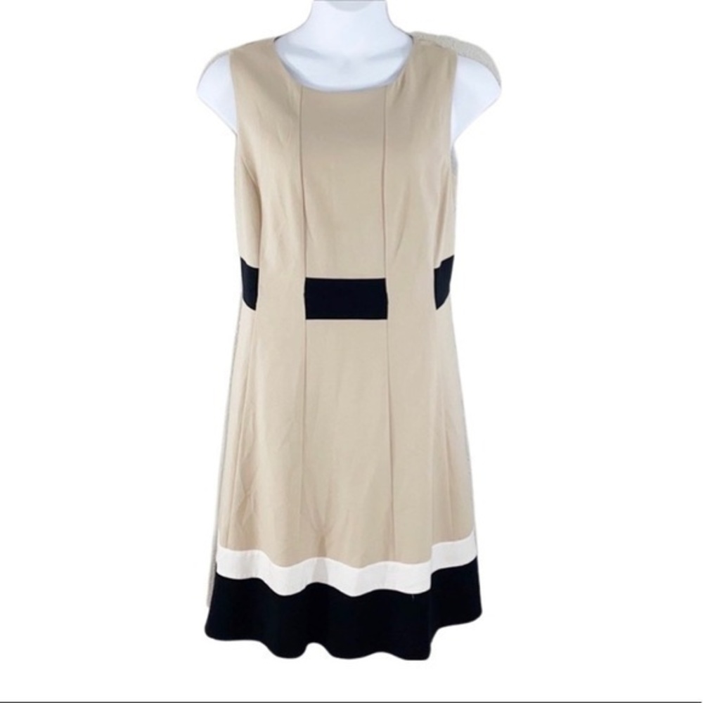 Calvin Klein tan color block flare dress AA29